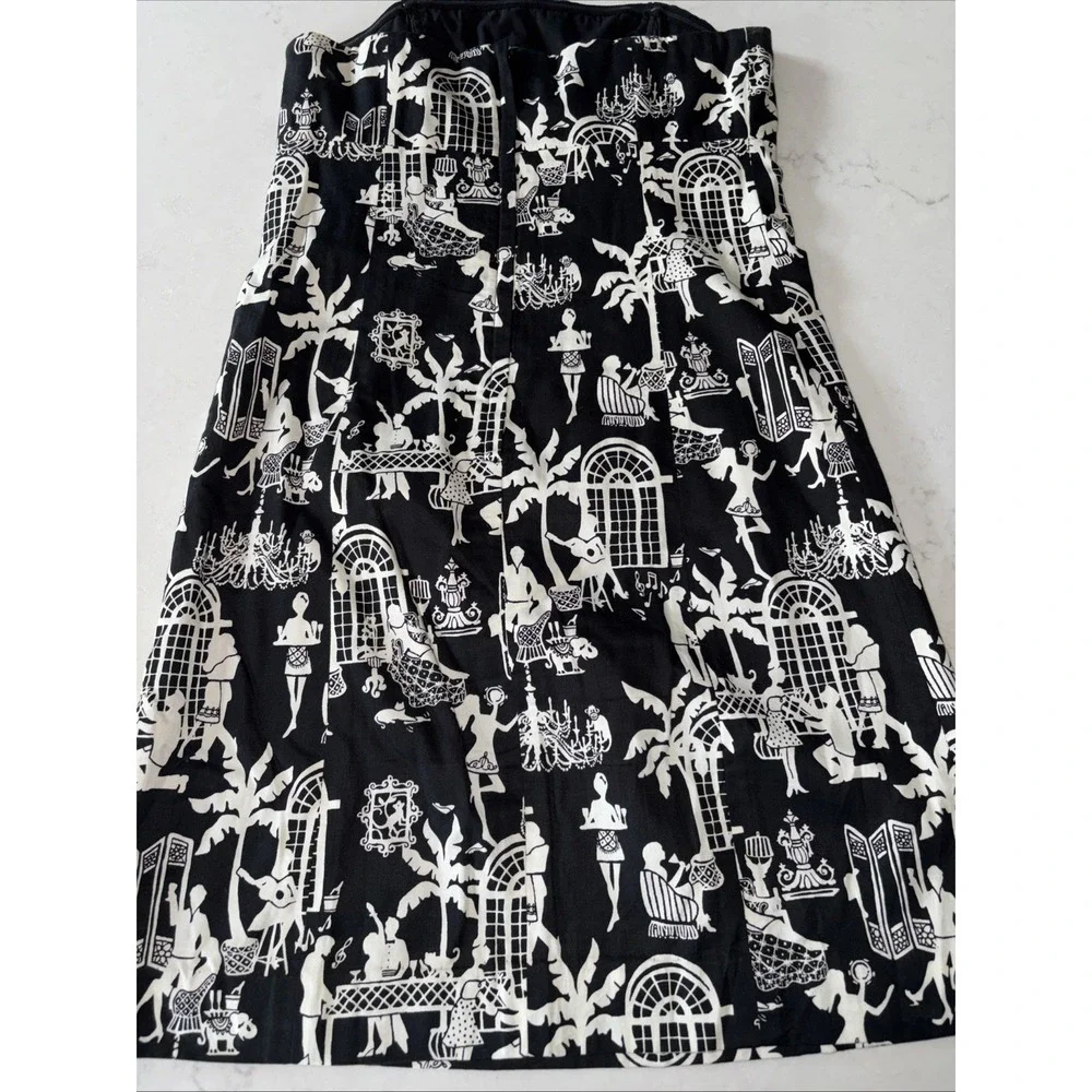 Lilly Pulitzer Bowen Dress Late Night Toile Womens 2 Black Strapless Palm Royale - Picture 3 of 7